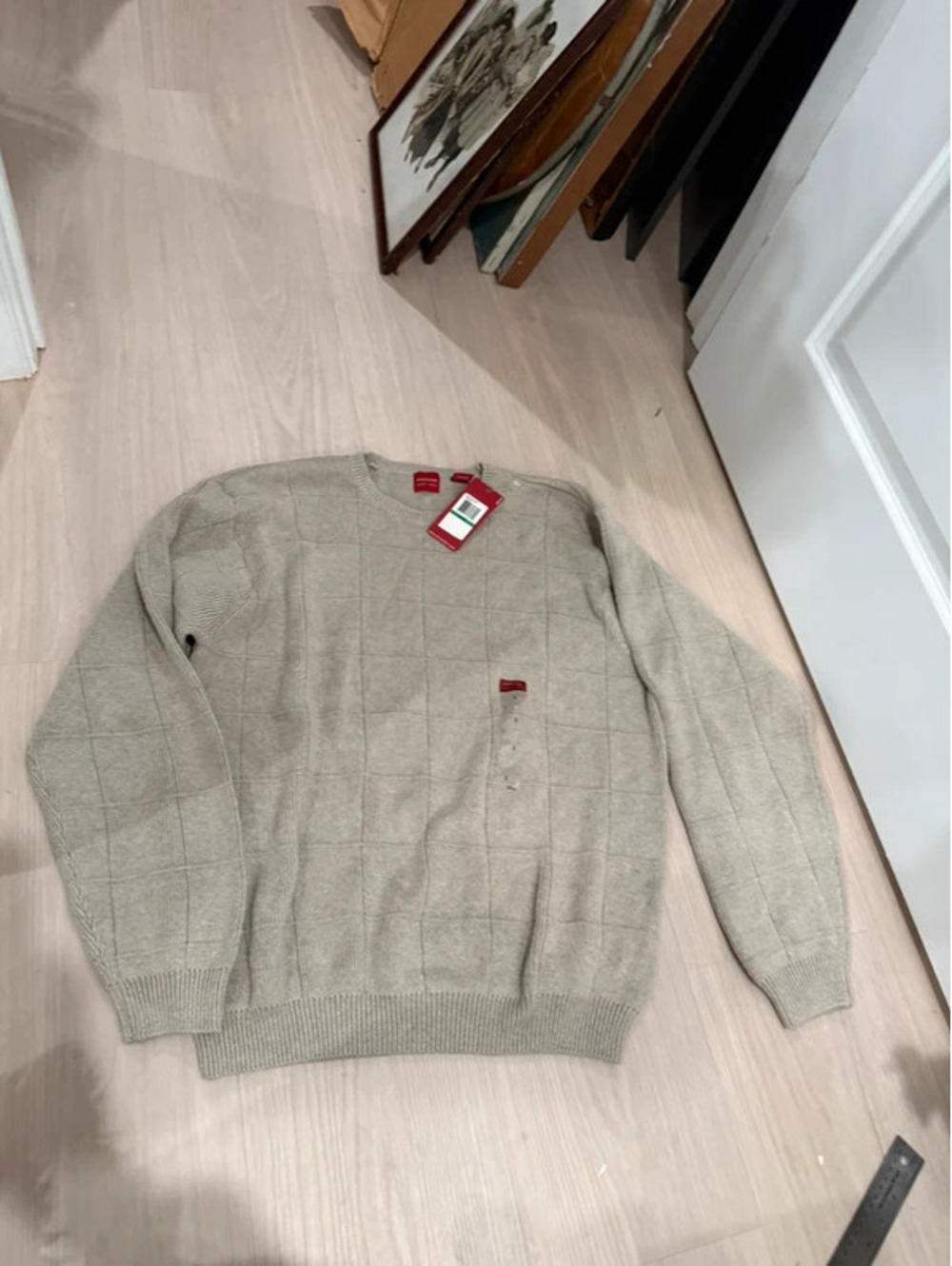 Arrow USA 1851 Gray Grid Knit Crewneck Sweater Large NWT